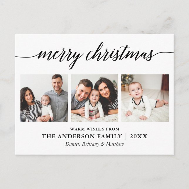 Modern Calligraphy Merry Christmas 3 Photo Postcard (Front)