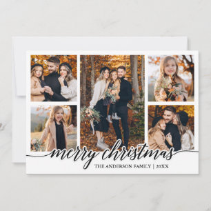 Modern Calligraphy Merry Christmas 5 Photo Collage Holiday Card
