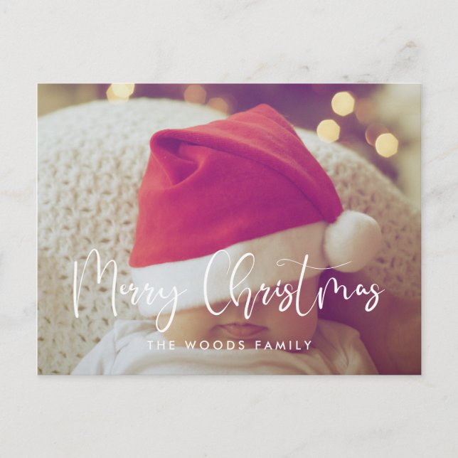 Modern calligraphy Merry Christmas photo Postcard (Front)