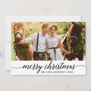 Modern Calligraphy Merry Christmas Wedding Photo Holiday Card