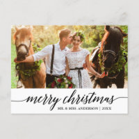 Modern Calligraphy Merry Christmas Wedding Photo