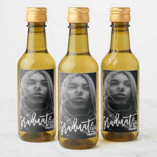 Modern Calligraphy Minimal Full Photo Grad Party Wine Label