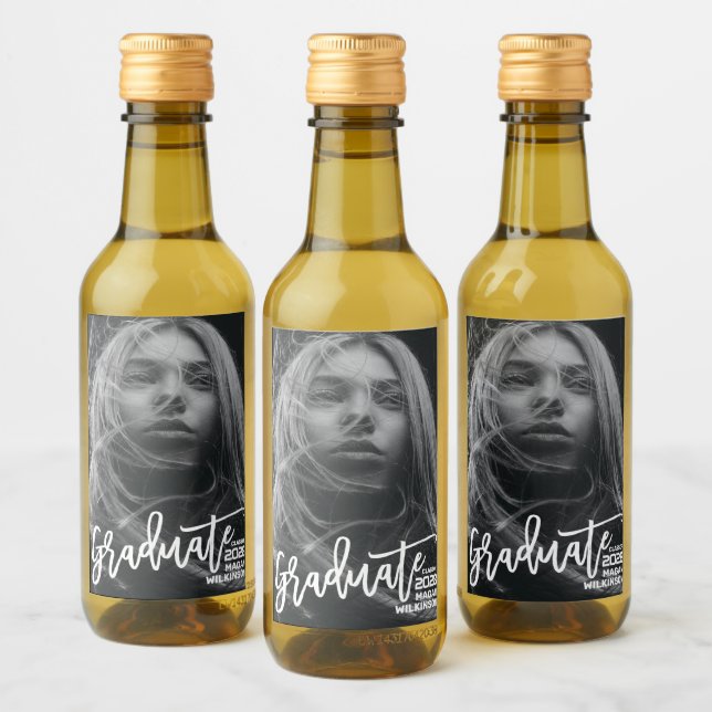 Modern Calligraphy Minimal Full Photo Grad Party Wine Label (Bottles)