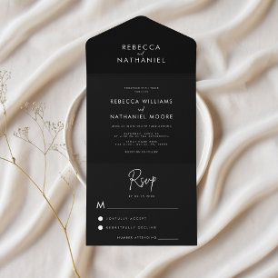 Modern Calligraphy Minimalist Black White Wedding All In One Invitation