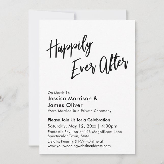 Modern Calligraphy Minimalist Happily Ever After Invitation (Front)