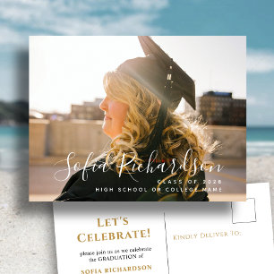 Modern Calligraphy Minimalist Photo Graduation  Invitation Postcard