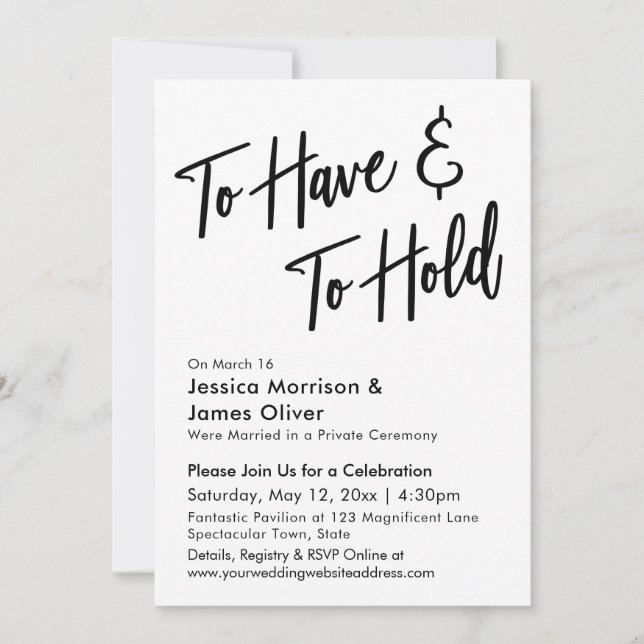 Modern Calligraphy Minimalist To Have & To Hold Invitation (Front)
