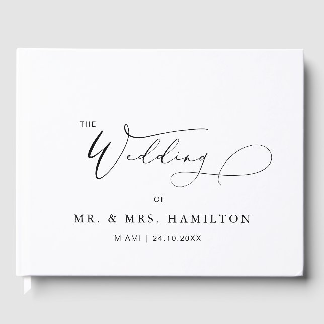 Modern Calligraphy Minimalist Wedding Guest Book (Front)