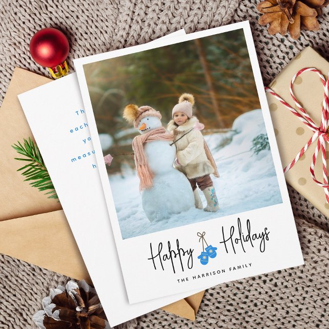 Modern Calligraphy Mittens Photo Flat Holiday Card (Modern Calligraphy Mittens Photo Flat Holiday Card)