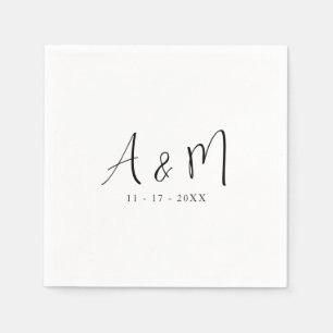 Modern Calligraphy Monogram Initial Date Wedding Napkin