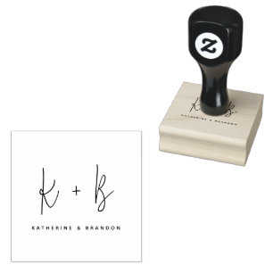 Modern Calligraphy Monogram Minimalist Wedding Rubber Stamp