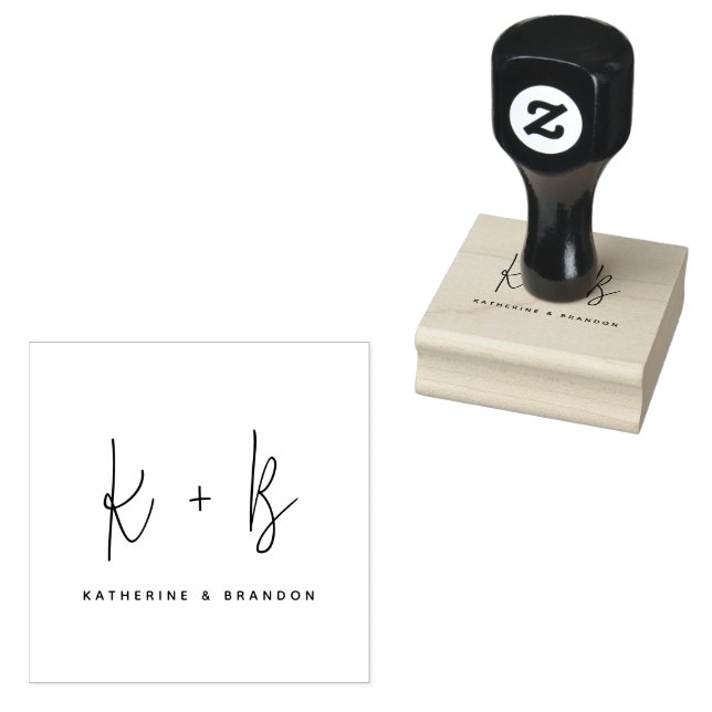 Modern Calligraphy Monogram Minimalist Wedding Rubber Stamp (Stamped)