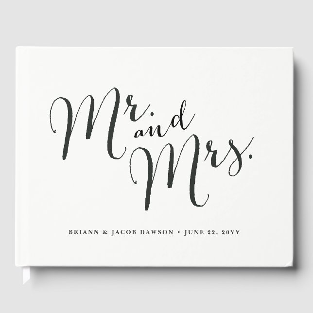 Modern calligraphy Mr. and Mrs. wedding guest book (Front)