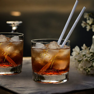 Modern Calligraphy Mr & Mrs Gold ID1025 Whiskey Glass