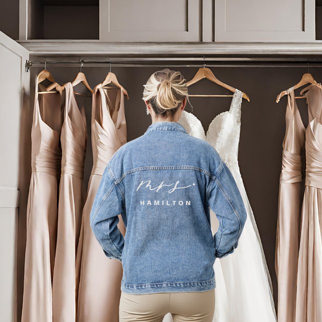 Modern Calligraphy Mrs wedding day Denim Jacket (Creator Uploaded)