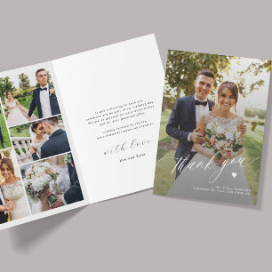 Modern calligraphy multi photo wedding  thank you card