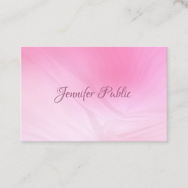 Modern Calligraphy Name Elegant Pink Template Business Card (Front)