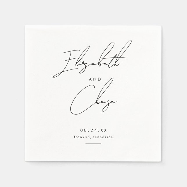 Modern Calligraphy Names Stylish Wedding Napkin (Front)