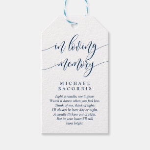 Modern Calligraphy, Navy Blue, Funeral Candle Gift Tags