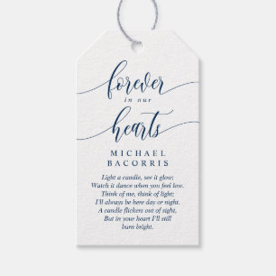 Modern Calligraphy, Navy Blue, Funeral Candle Gift Tags