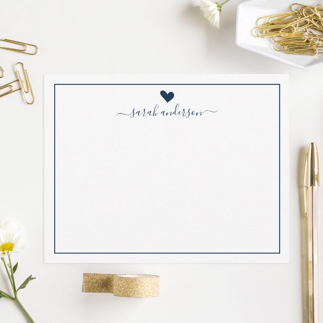 Modern Calligraphy Navy Blue Heart Personalised Card (Creator Uploaded)