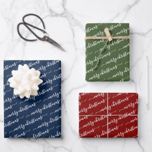 Modern Calligraphy Navy Green Maroon Christmas Wrapping Paper Sheet