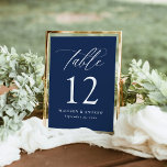Modern Calligraphy Navy Wedding Table Number<br><div class="desc">Add a touch of elegance to your wedding reception with our elegant table number cards, featuring beautiful white calligraphy on a deep navy background. This modern design offers a sophisticated, timeless look that complements weddings in any season, from summer to winter. Personalise each card with your names and wedding date...</div>