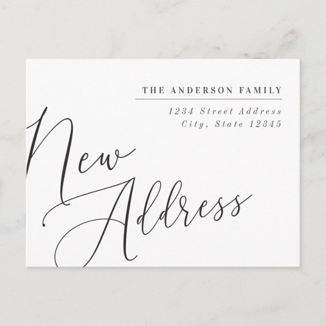 Modern Calligraphy New Address Moving Announcement Postcard (Front)