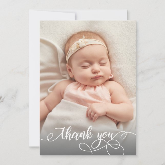 Modern Calligraphy Newborn Baby Photo Thank You Card (Front)