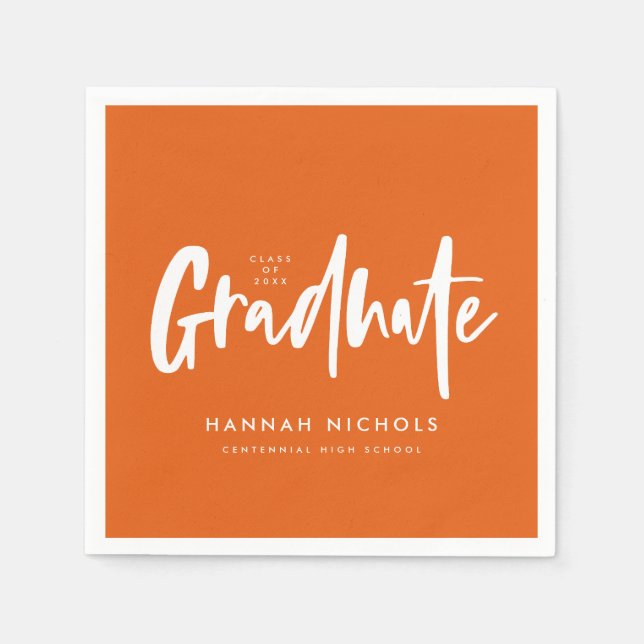 Modern Calligraphy Orange Graduation Party Napkin (Front)