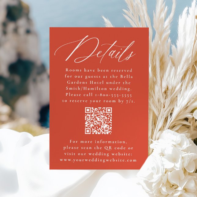 Modern Calligraphy Orange QR Code Wedding Details Enclosure Card (Creator Uploaded)