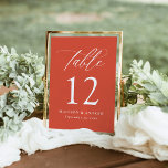 Modern Calligraphy Orange Wedding Table Number<br><div class="desc">Bring a touch of elegance and warmth to your wedding with our elegant table number cards, featuring beautiful white calligraphy on a rich Verona sunset-orange background. This modern and chic design adds a vibrant pop of colour, making it perfect for weddings in any season, from romantic spring events to cosy...</div>
