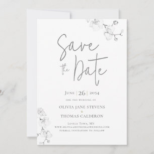 Modern Calligraphy Orchids Wedding Save the Date Invitation