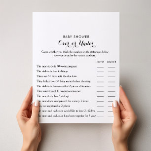 Modern Calligraphy Over or Under Baby Shower Game