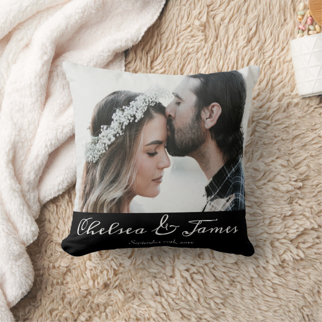 Modern Calligraphy Overlap Photo Couple Wedding  Cushion (Blanket)