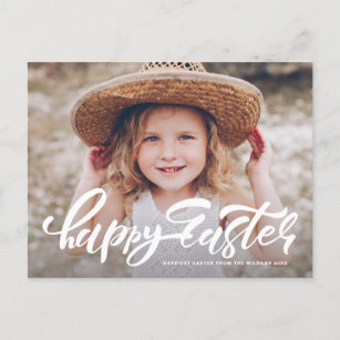 Modern Calligraphy Overlay Happy Easter Photo Holiday Postcard