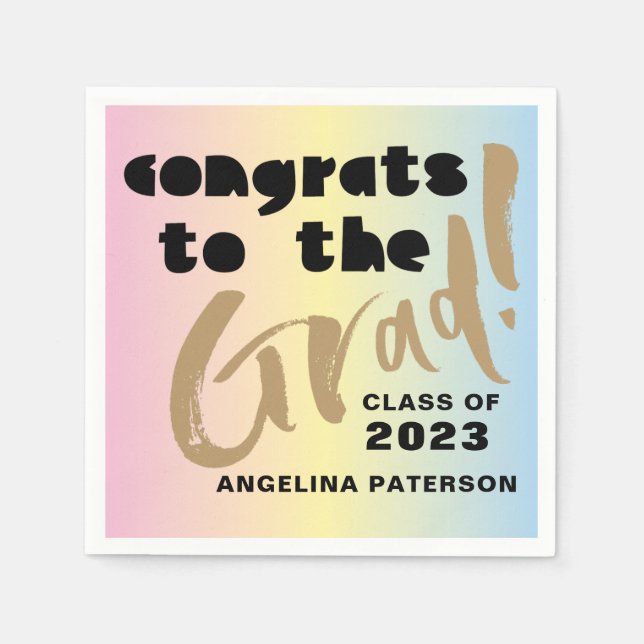 Modern Calligraphy Pastel Colours Graduate Party Napkin (Front)