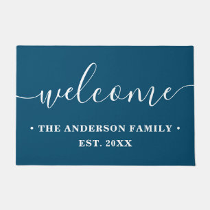 Modern Calligraphy Personalized Family Welcome Doormat