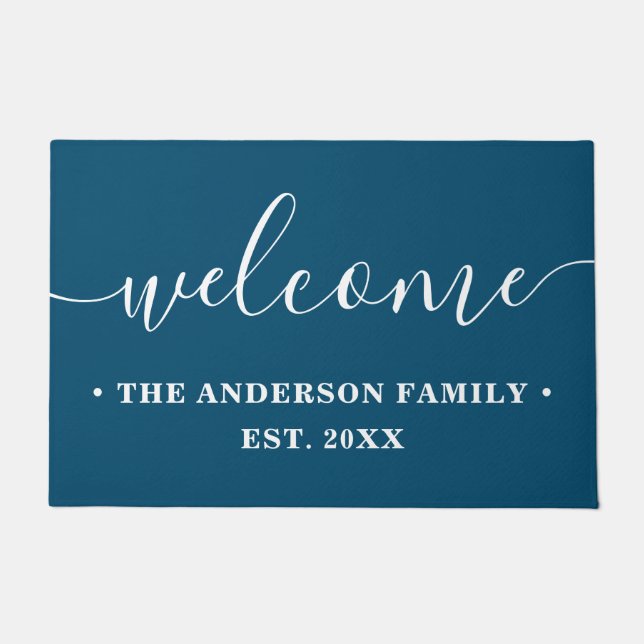 Modern Calligraphy Personalized Family Welcome Doormat (Front)