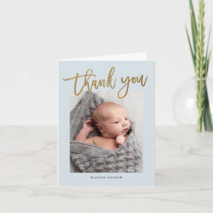 Modern Calligraphy Photo Baby Boy Thank You Card