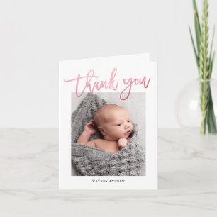 Modern Calligraphy Photo Baby Thank You Card