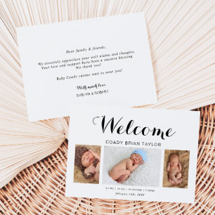 Modern Calligraphy Photo Birth Announcement Card