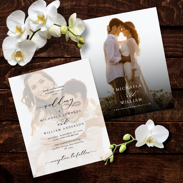 Modern Calligraphy Photo Budget Wedding Invitation (Creator Uploaded)