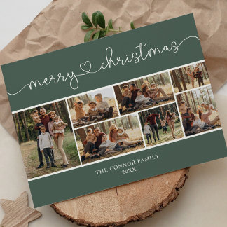 Modern Calligraphy Photo Collage Merry Christmas Postcard