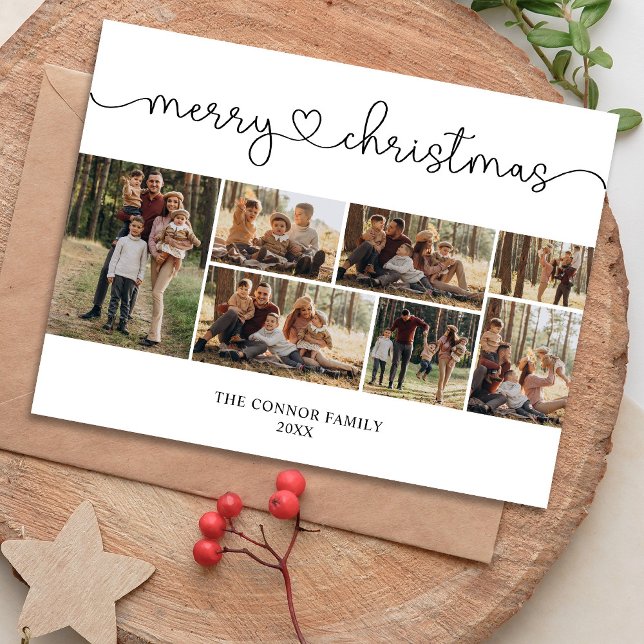 Modern Calligraphy Photo Collage Merry Christmas  Postcard (Creator Uploaded)