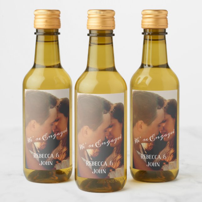 Modern Calligraphy Photo Engagement Party Mini  Wine Label (Bottles)