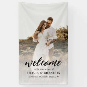 Modern Calligraphy Photo Engagement Party Welcome Banner