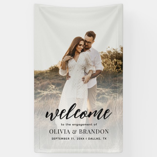 Modern Calligraphy Photo Engagement Party Welcome Banner (Vertical)