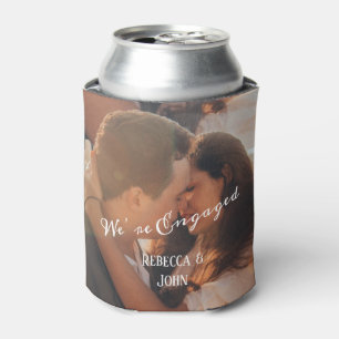 Modern Calligraphy Photo Engagement Personalised Can Cooler