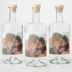 Modern Calligraphy Photo Engagement Personalised Liquor Bottle Label